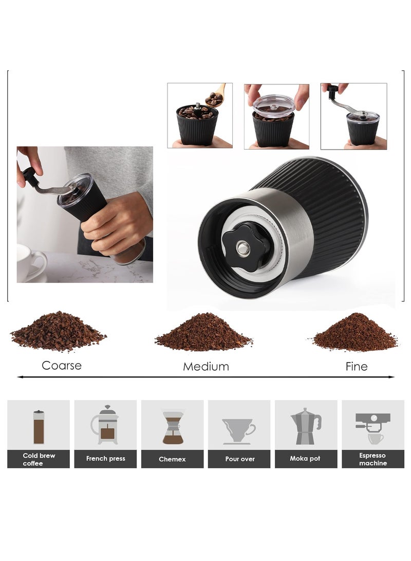 OMRAN CART Manual Coffee Grinder with Glass Jar, Extra Bean Container & Burr Cleaning Brush, Ceramic Burr, Perfect for V60 Pour Over & Espresso Coffee - Image 3