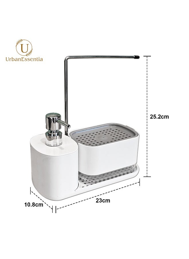 UrbanEssentia - Hand and Dish Soap Dispenser Set for Kitchen, Dual Soap Pump Dispenser with Towel Rack and Sponge Holder, Kitchen Accessories Sink caddy, Kitchen Sink Organizer Storage Rack. - Image 1