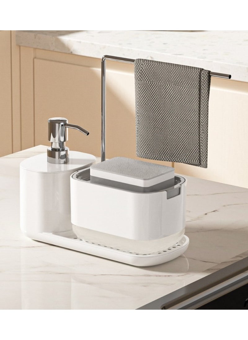 UrbanEssentia - Hand and Dish Soap Dispenser Set for Kitchen, Dual Soap Pump Dispenser with Towel Rack and Sponge Holder, Kitchen Accessories Sink caddy, Kitchen Sink Organizer Storage Rack. - Image 1
