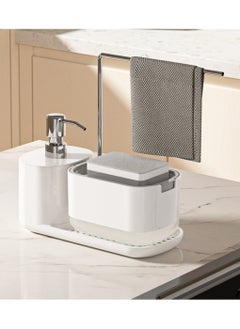 UrbanEssentia Hand and Dish Soap Dispenser Set for Kitchen, Dual Soap Pump Dispenser with Towel Rack and Sponge Holder, Kitchen Accessories Sink caddy, Kitchen Sink Organizer Storage Rack.  - Image 1