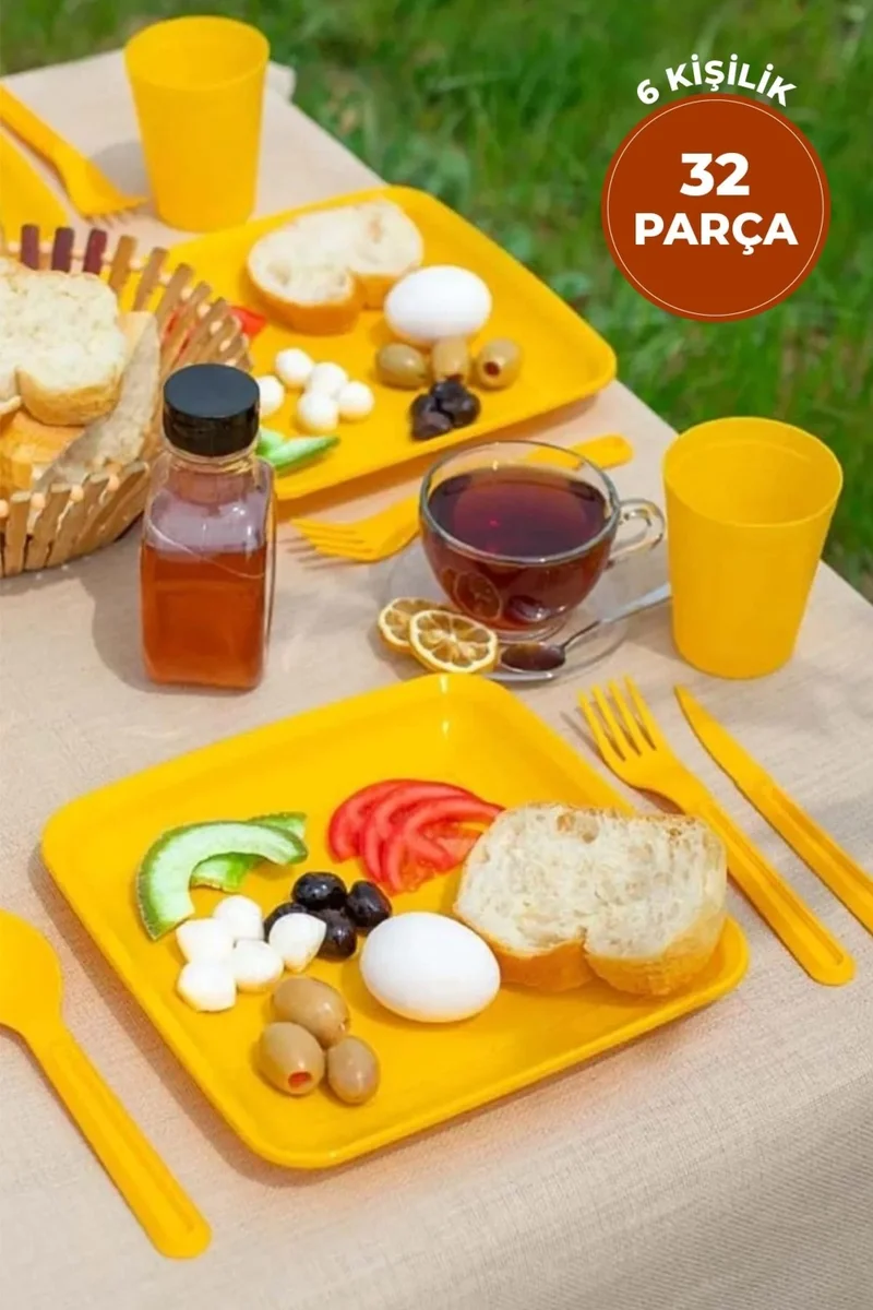 Pikas 6 Person Portable Picnic Camping Set 32 Piece Service Picnic Set with Carrying Bag