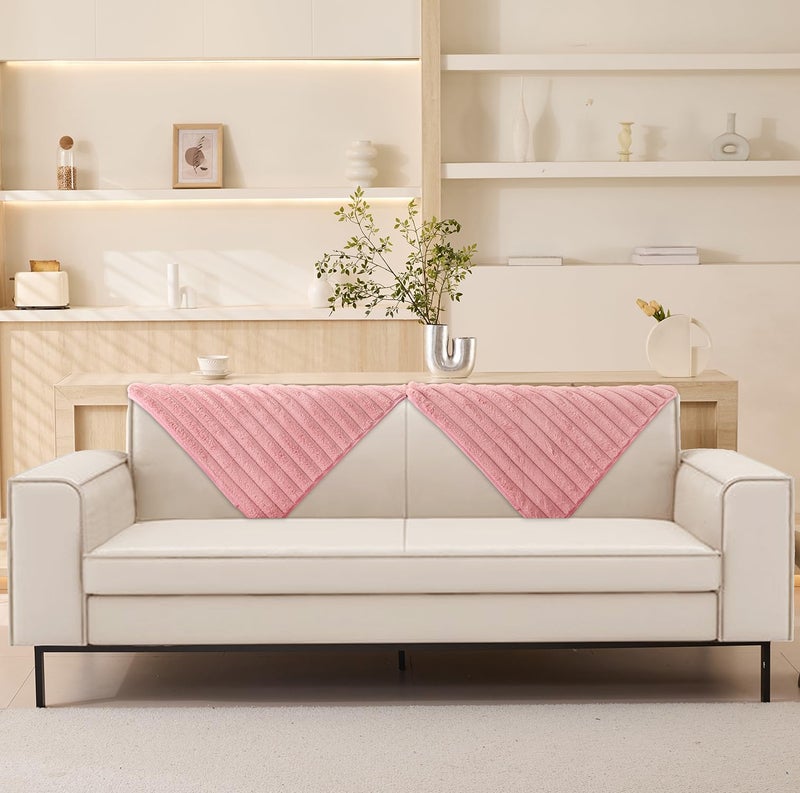 House of Quirk 3D Striped Rabbit Plush Soft Sofa Mat Anti-Slip Fuzzy Plush Furry Washable Furniture Protector (4 Seater, Pink, 70x210cm) - Image 1