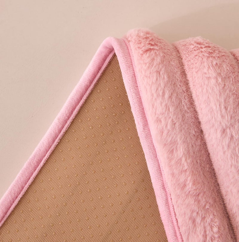 House of Quirk 3D Striped Rabbit Plush Soft Sofa Mat Anti-Slip Fuzzy Plush Furry Washable Furniture Protector (4 Seater, Pink, 70x210cm) - Image 5