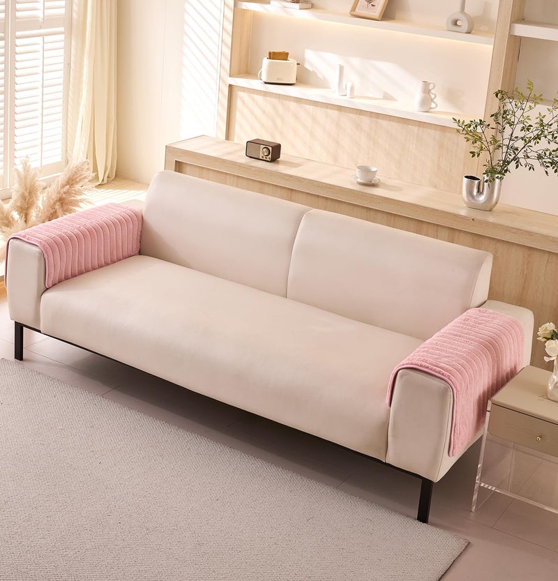 House of Quirk 3D Striped Rabbit Plush Soft Sofa Mat Anti-Slip Fuzzy Plush Furry Washable Furniture Protector (4 Seater, Pink, 70x210cm) - Image 2