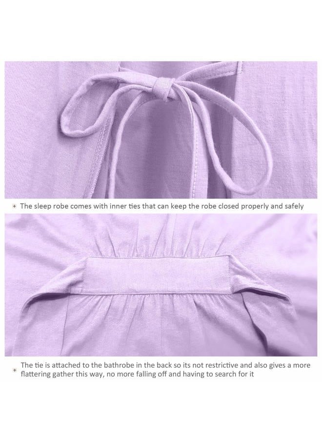 COLORFULLEAF Women's 100% Cotton Short Robes Summer Lightweight Kimono Robe Soft Spa Knit Bathrobe Sleepwear for Ladies, Purple, XL - Image 5