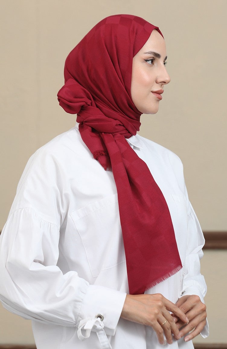 Cotton Jacquard Shawl 2071-04 Claret Red