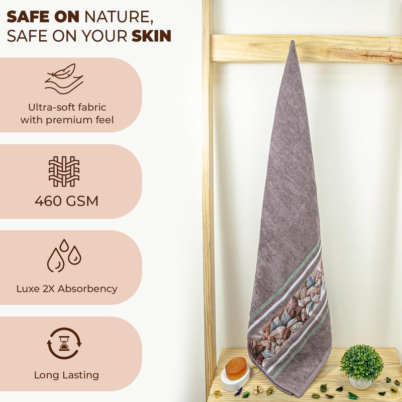 Rangoli 100% Cotton 450 GSM Bath Towel - Soft, Highly Absorbent, Fade Resistant, 71x147 cm, Brown - Image 3