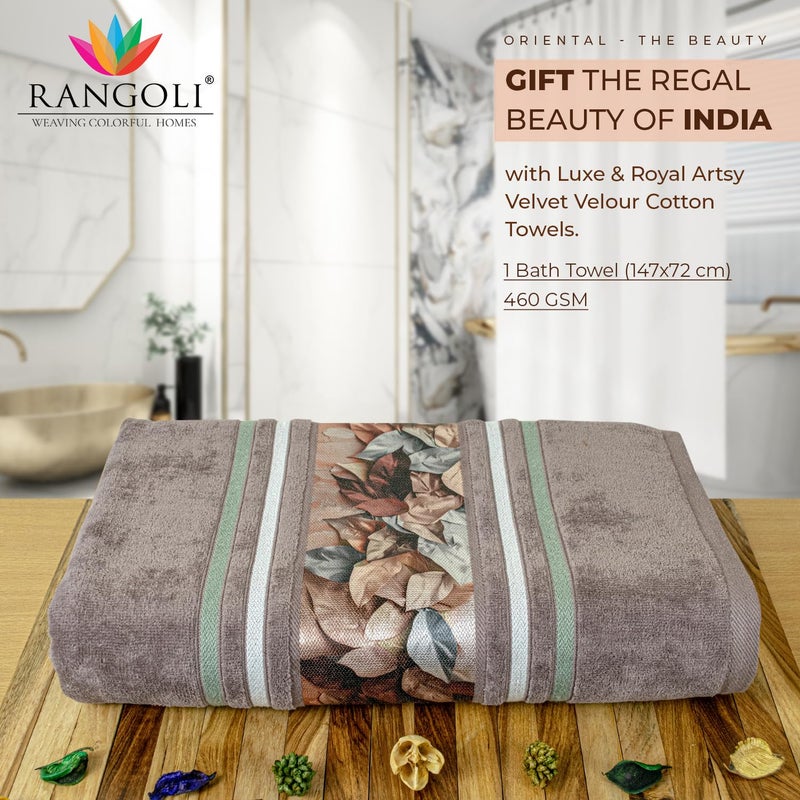Rangoli 100% Cotton 450 GSM Bath Towel - Soft, Highly Absorbent, Fade Resistant, 71x147 cm, Brown - Image 2