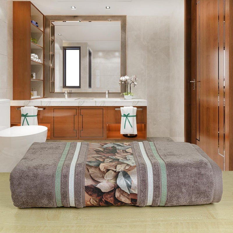 Rangoli 100% Cotton 450 GSM Bath Towel - Soft, Highly Absorbent, Fade Resistant, 71x147 cm, Brown - Image 1
