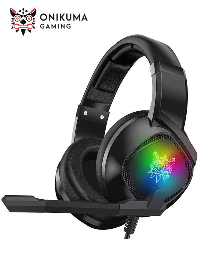 onikuma K19 Gaming Headset Headphones with Microphone, PS4 PS5 Xbox Headset with Mic & RGB LED Light Noise Cancelling Surround Sound for Playstation Computer PC Mac Xbox One-Black - Image 1