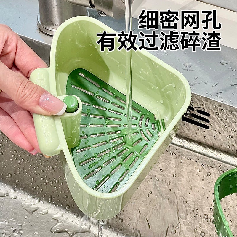Triangular Suction Cup Sink Strainer Basket, Kitchen Fruit Washing and Food Residue Filter, Hangable - Image 3