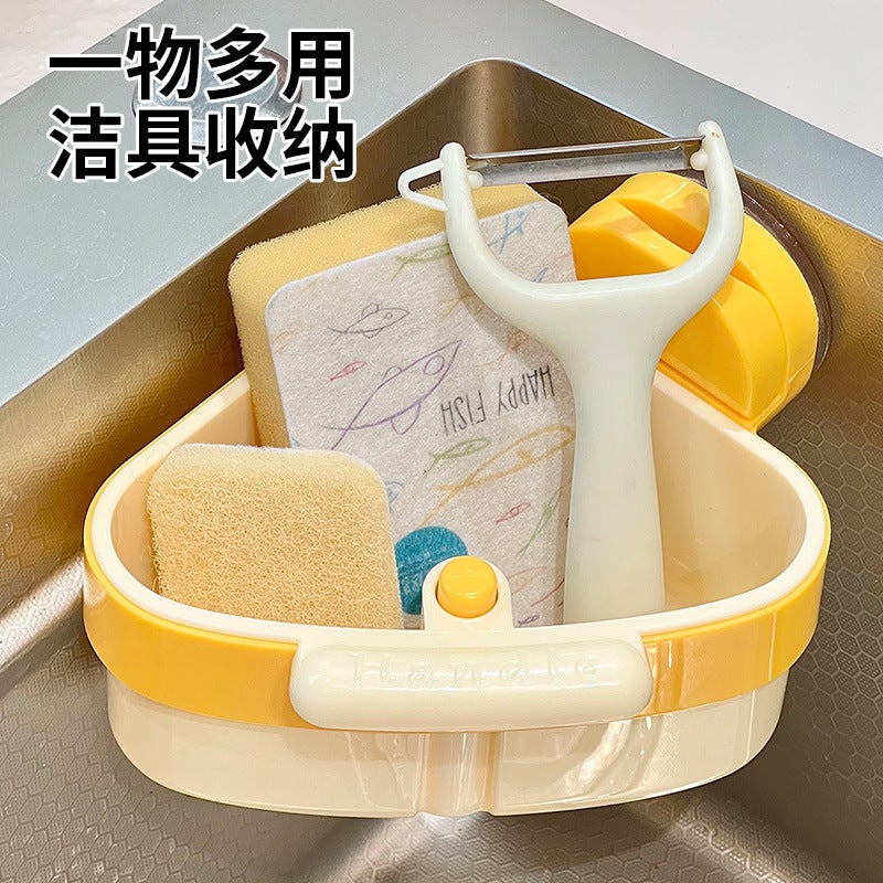 Triangular Suction Cup Sink Strainer Basket, Kitchen Fruit Washing and Food Residue Filter, Hangable - Image 4