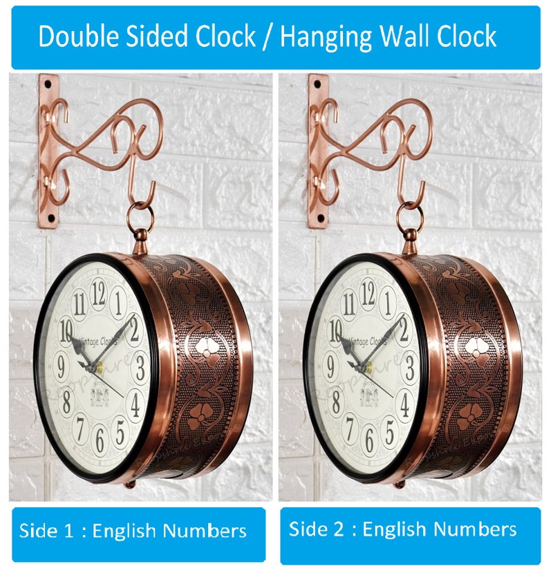 Vintage Clock Handcrafted Double Side Analog Wall Clock 1 Year Warranty / 65470-6-HH, Iron, 15x15 cm, Two Side English Number, rose Gold - Image 2