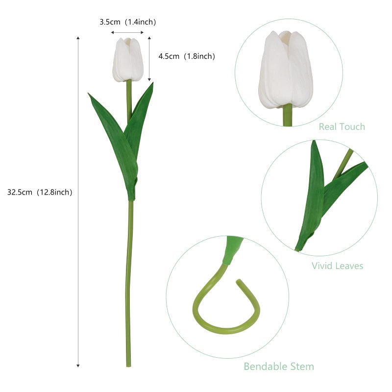 VaryFloral 10Pcs White Fake Tulips Faux Tulips with Stems Artificial Flowers for Decoration White Fake Flowers Spring Bouquet for Home Decor Wedding Bridal Party - Image 2