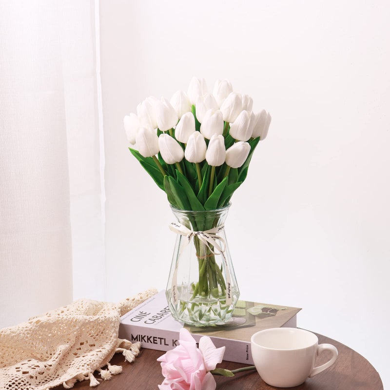 VaryFloral 10Pcs White Fake Tulips Faux Tulips with Stems Artificial Flowers for Decoration White Fake Flowers Spring Bouquet for Home Decor Wedding Bridal Party - Image 5