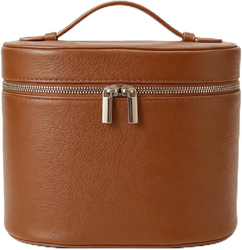 Magic Park Makeup Bag Cosmetic Travel Bag Makeup Case with Compartments and Handle Portable Cosmetic Organizer Bags,Toiletry Bag for Women (Brown) - Image 1