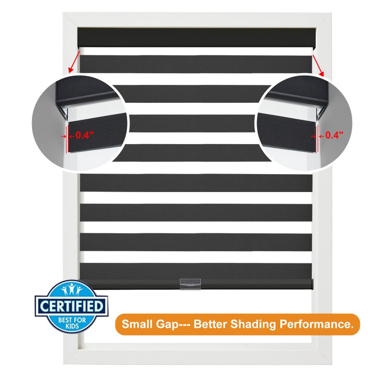 Persilux Cordless Zebra Blinds for Windows (34" W x 64" H, Black) with Upgraded Cassette Room Darkening Dual Layers Sheer Shades Thermal Insulated Window Roller Blinds for Home - Image 5