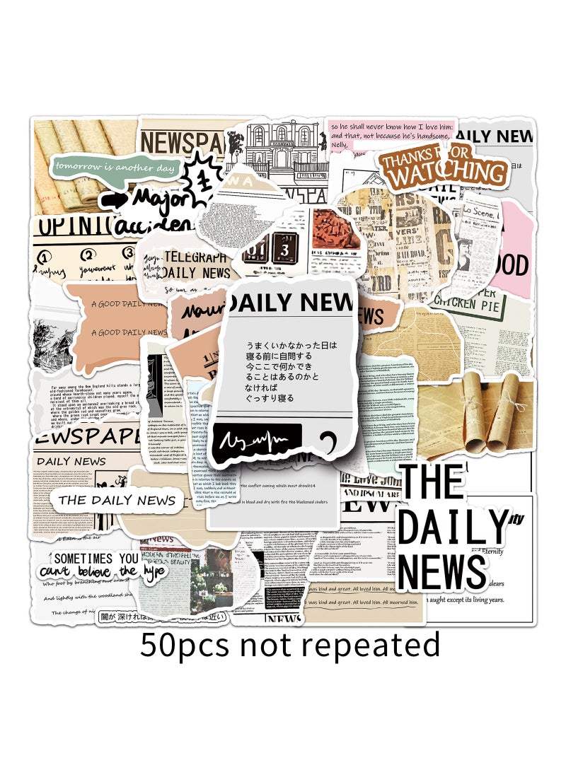 Generic - 50 Vintage Newspaper Stickers, Artistic Collage, Waterproof 50 original newspapers-897 - Image 1