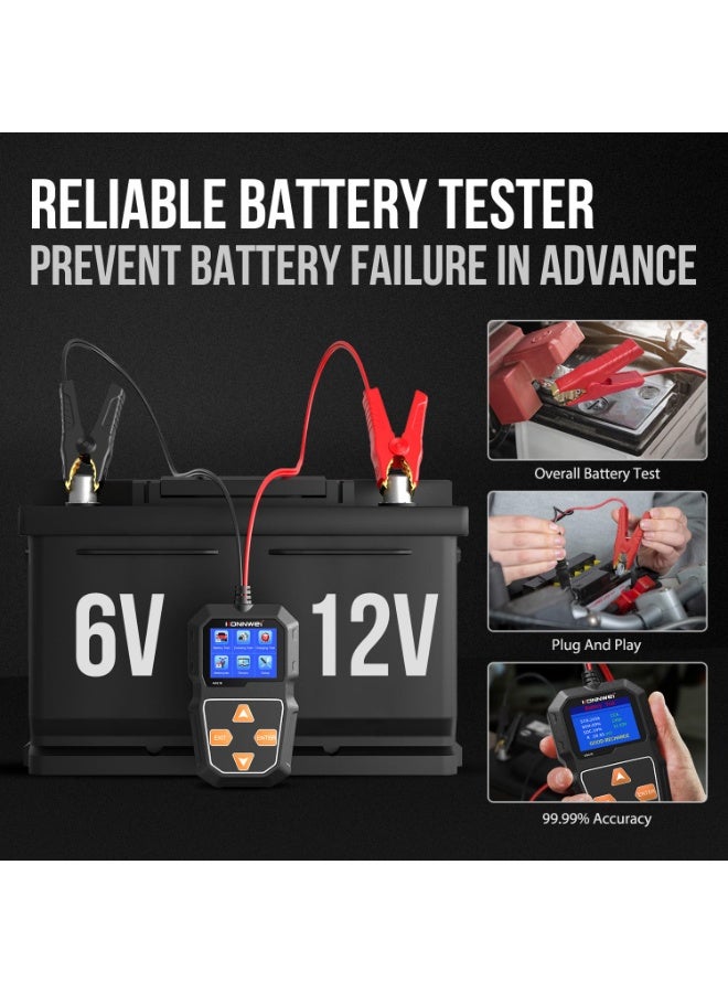 كونوي جهاز اختبار بطارية السيارة KW218 6 فولت 12 فولت، 100-2000 CCA، جهاز اختبار حمل بطارية السيارة، جهاز اختبار المولد، جهاز تحليل بطارية السيارة الرقمي، جهاز اختبار نظام الشحن والتدوير للسيارات والشاحنات والقوارب والدراجات النارية - Image 2