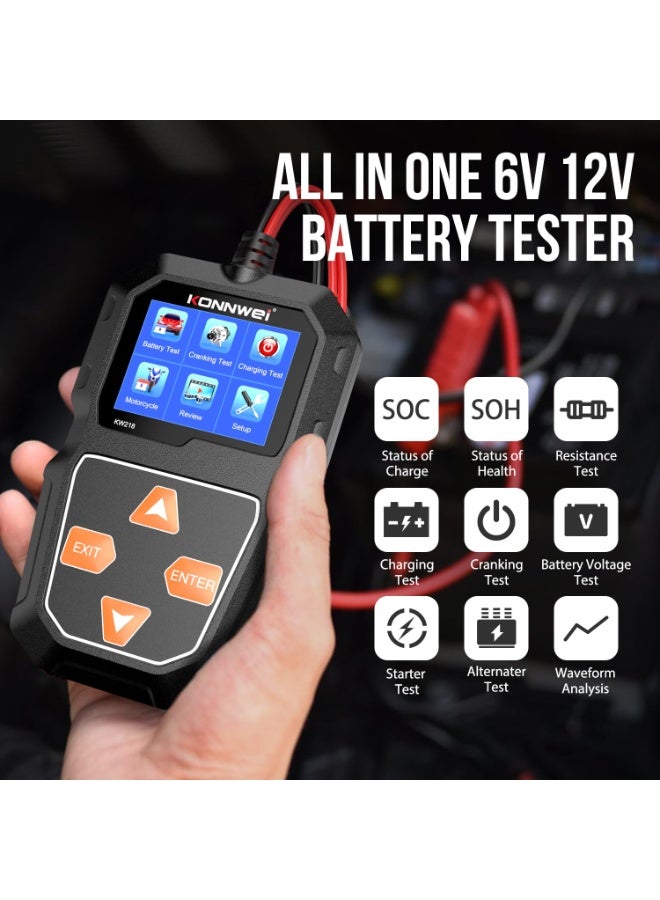كونوي جهاز اختبار بطارية السيارة KW218 6 فولت 12 فولت، 100-2000 CCA، جهاز اختبار حمل بطارية السيارة، جهاز اختبار المولد، جهاز تحليل بطارية السيارة الرقمي، جهاز اختبار نظام الشحن والتدوير للسيارات والشاحنات والقوارب والدراجات النارية - Image 3