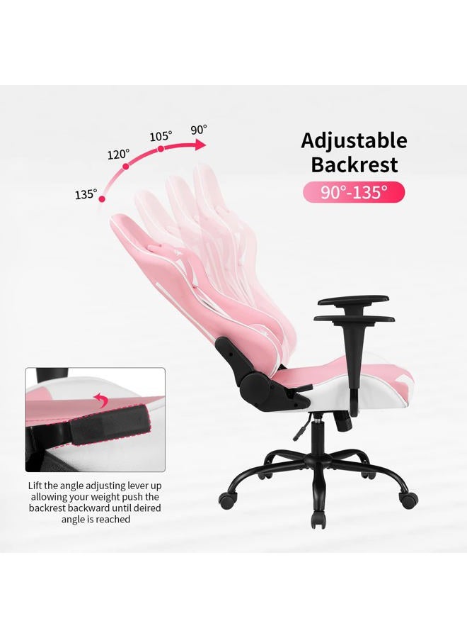 BestOffice Gaming Chair Office Chair Desk Chair with Lumbar Support Headrest Armrest Task Rolling Swivel Ergonomic E-Sports Adjustable PC Gamer Chair (Pink) - Image 2