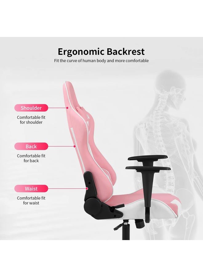 BestOffice Gaming Chair Office Chair Desk Chair with Lumbar Support Headrest Armrest Task Rolling Swivel Ergonomic E-Sports Adjustable PC Gamer Chair (Pink) - Image 4