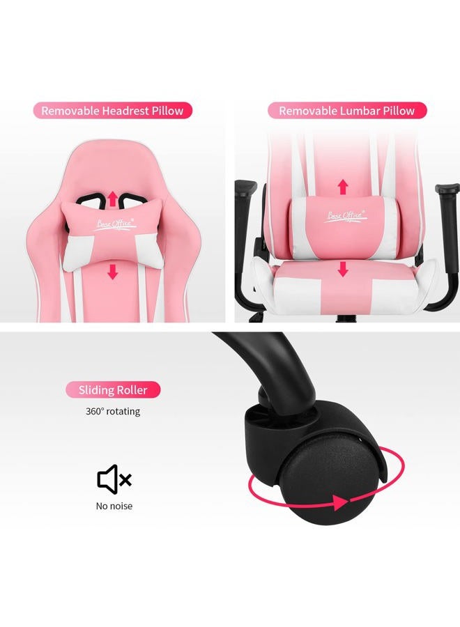 BestOffice Gaming Chair Office Chair Desk Chair with Lumbar Support Headrest Armrest Task Rolling Swivel Ergonomic E-Sports Adjustable PC Gamer Chair (Pink) - Image 5