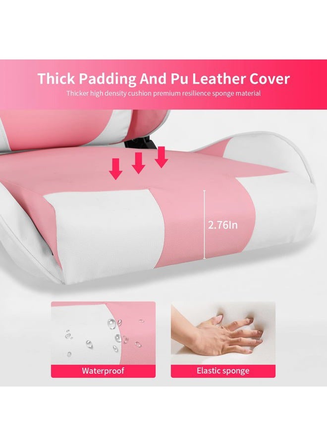 BestOffice Gaming Chair Office Chair Desk Chair with Lumbar Support Headrest Armrest Task Rolling Swivel Ergonomic E-Sports Adjustable PC Gamer Chair (Pink) - Image 3