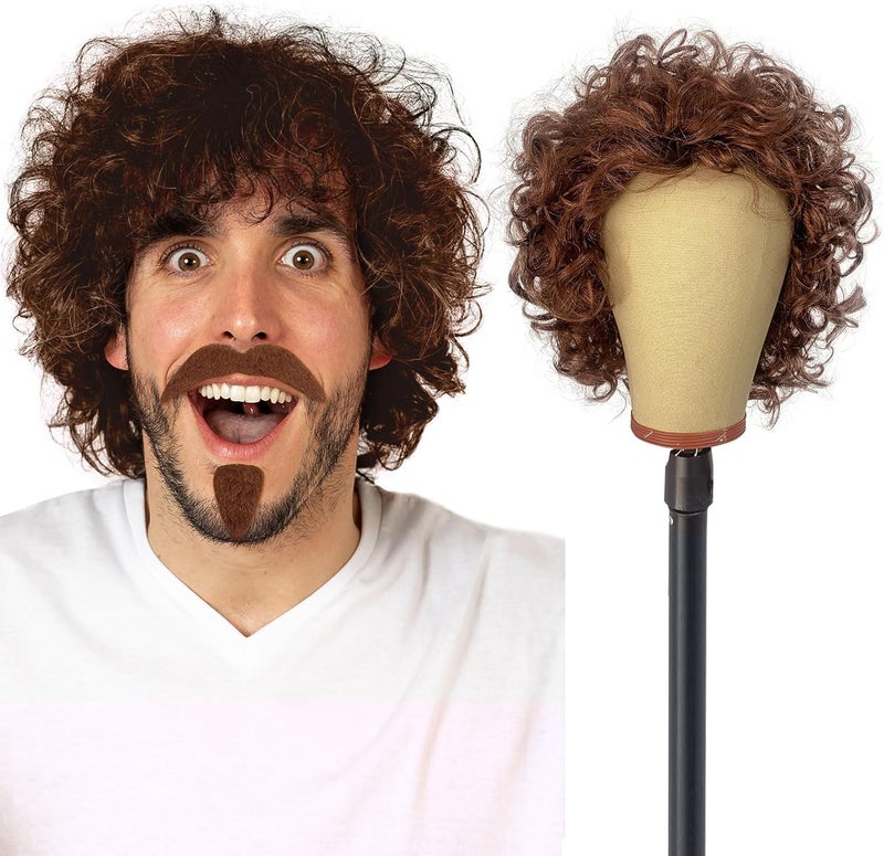 Brown Curly Wig Mens Retro Afro Wig for 60s 70s 80s Costume Party