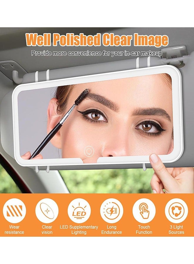 LED Car Vanity Mirror, Car Sun Visor Makeup Mirror Dimmable Cosmetic Mirror with 3 Lights Modes  Touch Control, Rechargeable LED Car Light Up Mirror Suitable for Most Cars (White) - Image 3