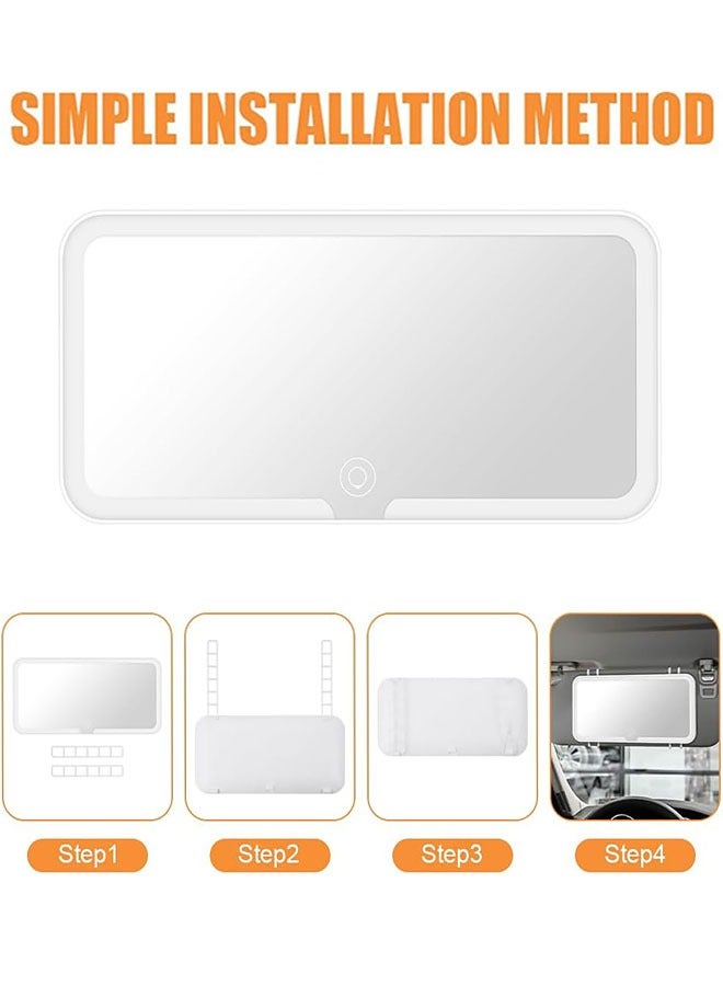 LED Car Vanity Mirror, Car Sun Visor Makeup Mirror Dimmable Cosmetic Mirror with 3 Lights Modes  Touch Control, Rechargeable LED Car Light Up Mirror Suitable for Most Cars (White) - Image 4