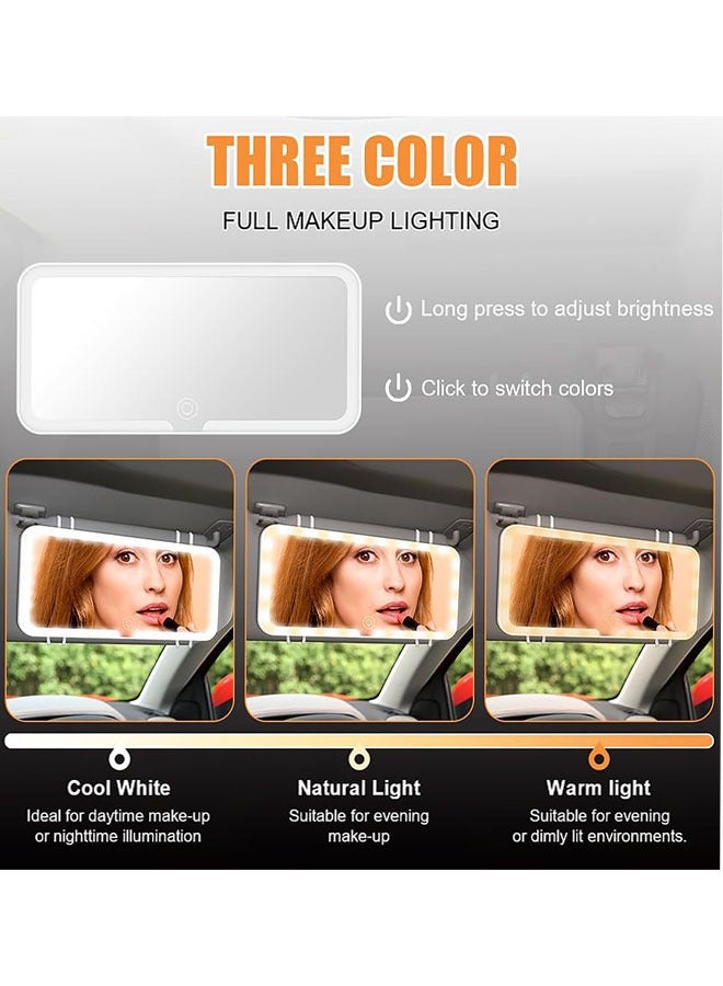 LED Car Vanity Mirror, Car Sun Visor Makeup Mirror Dimmable Cosmetic Mirror with 3 Lights Modes  Touch Control, Rechargeable LED Car Light Up Mirror Suitable for Most Cars (White) - Image 5