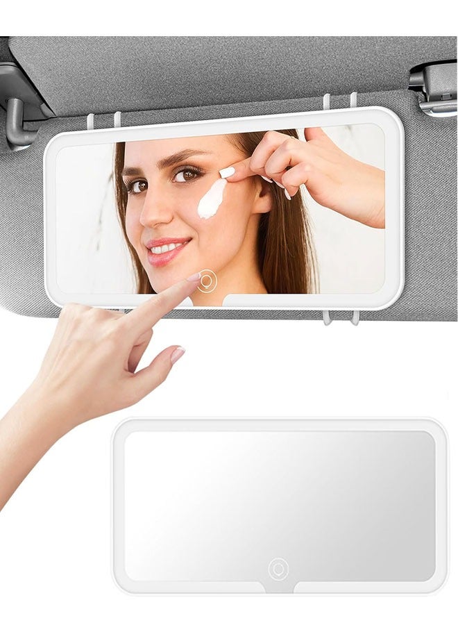 LED Car Vanity Mirror, Car Sun Visor Makeup Mirror Dimmable Cosmetic Mirror with 3 Lights Modes  Touch Control, Rechargeable LED Car Light Up Mirror Suitable for Most Cars (White) - Image 1