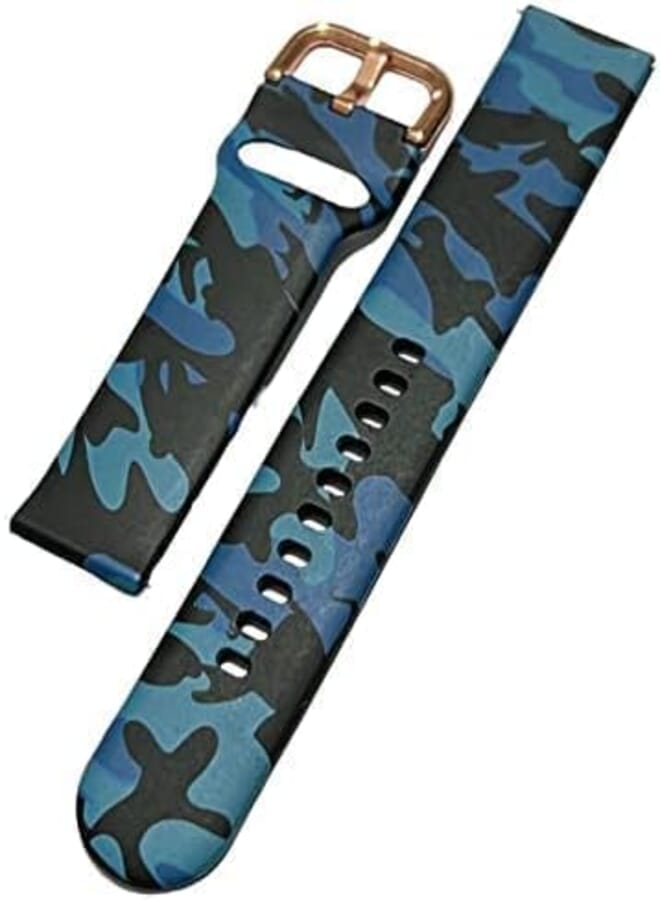 Compatible With Samsung Galaxy Watch 4/5 / 6 Classic 42 43 46 47mm Silicone Band Strap (Blue CamoFlag)