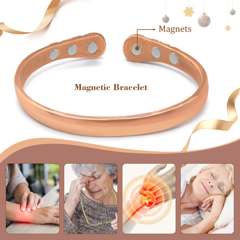 JEROOT Copper Bracelets for Women, Magnetic Bracelets for Women, 99.99% Pure Copper Cuff Bangle with 3500 Gauss Magnets, Turquoise, Vintage Flower Bracelets - Image 4