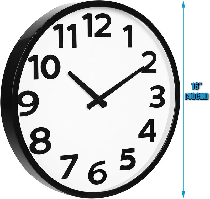 Crosstime 16 Inch Wall Clock Battery Operated Silent with Big Numbers Easy to Read, Analog Quartz Round Modern Large Clocks for Living Room Office Decor - Image 2