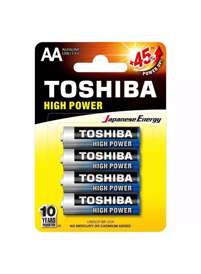Toshiba Vibration Resistance High Power Alkaline AA Battery- Pack of 4 pcs