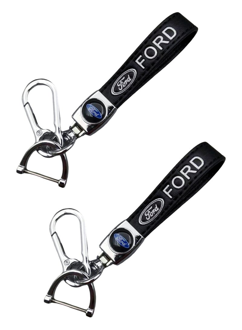 2-Pack Ford Logo Genuine Leather Car Keychain Universal Keychain Ring Accessory Family Gift Suitable for Men and Women （Black）  - Image 1