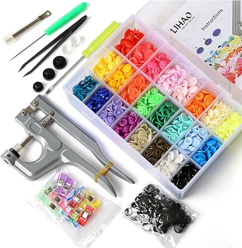 LIHAO Snaps and Snap Pliers Set, 375 Sets T5 Plastic Buttons for Sewing and Crafting - Image 1