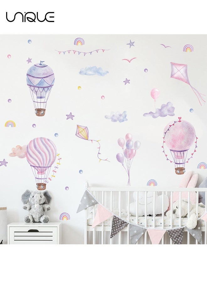 Unique Cartoon Painted Hot Air Balloon Wall Stickers - Kite Cloud Balloon Wall Sticker - DIY Movable Large Art Decoration, Peel & Paste, Fit for Kids, Baby Boys, Girls, Playroom Bedroom Deco - Image 3