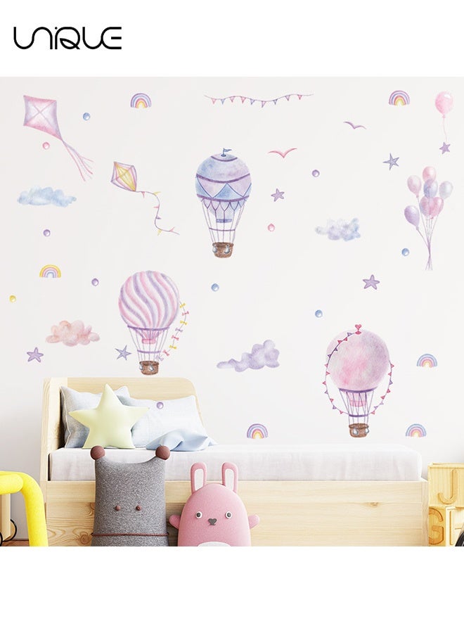 Unique Cartoon Painted Hot Air Balloon Wall Stickers - Kite Cloud Balloon Wall Sticker - DIY Movable Large Art Decoration, Peel & Paste, Fit for Kids, Baby Boys, Girls, Playroom Bedroom Deco - Image 4