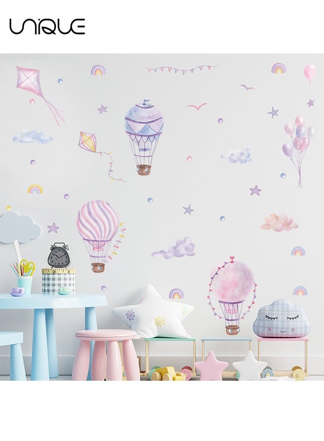 Unique Cartoon Painted Hot Air Balloon Wall Stickers - Kite Cloud Balloon Wall Sticker - DIY Movable Large Art Decoration, Peel & Paste, Fit for Kids, Baby Boys, Girls, Playroom Bedroom Deco - Image 1