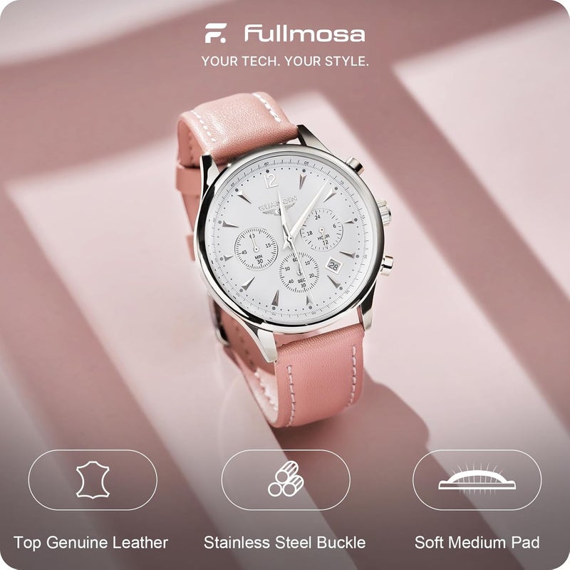 Fullmosa Watch Strap, Genuine Leather Watch Straps with Stainless Metal Clasp, Quick Release Replacement Bands, 14mm 16mm 18mm 19mm 20mm 22mm 24mm, Pink - Image 2
