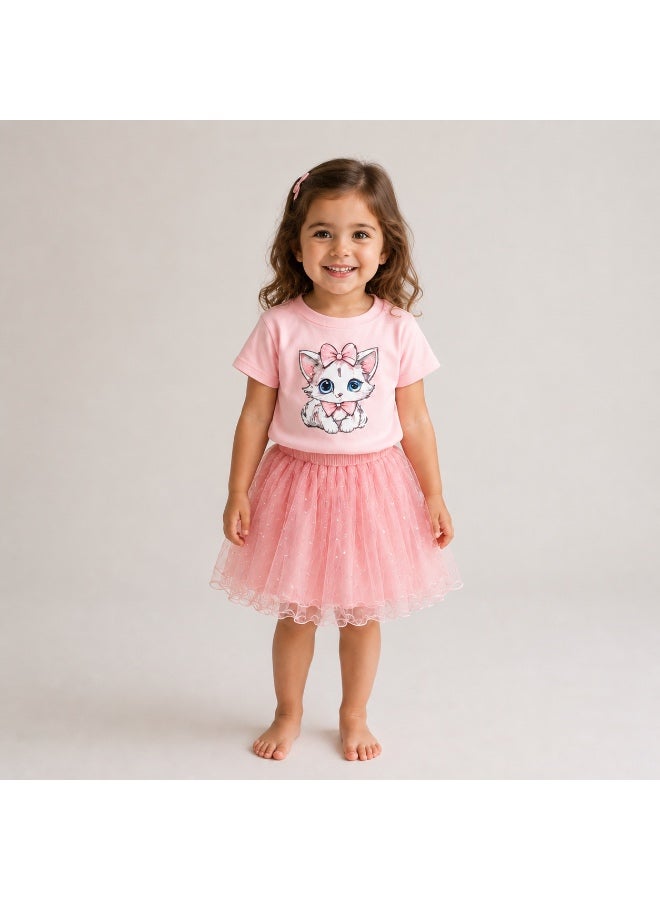Pink Tutu Set with Cat Graphic Top - Image 2
