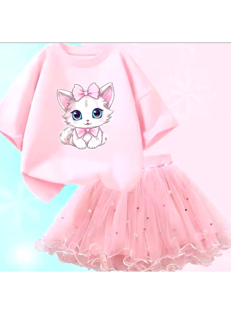 Pink Tutu Set with Cat Graphic Top - Image 3