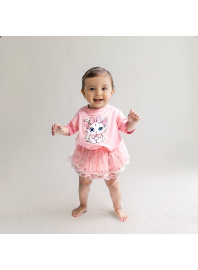 Pink Tutu Set with Cat Graphic Top - Image 1