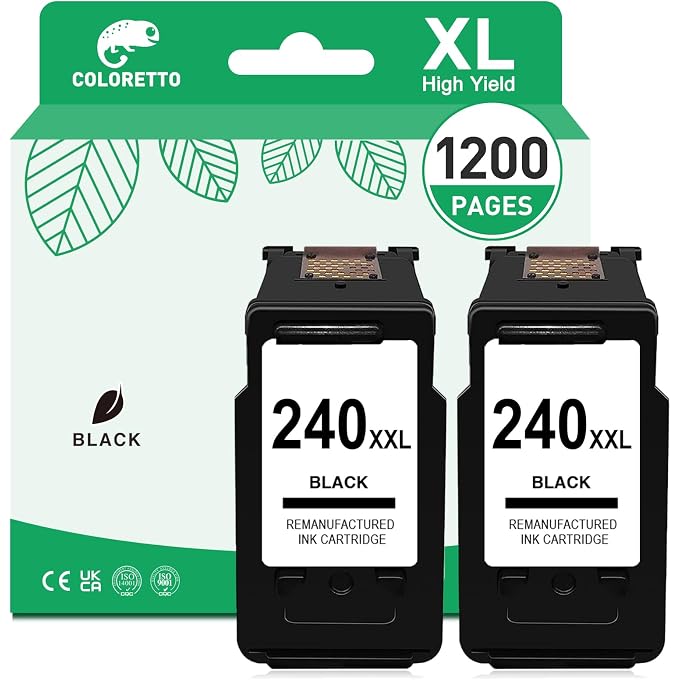COLORETTO Remanufactured Printer Ink Cartridge Replacement for PG-240XXL CL-241XL 240XL 240 241 XL Combo Pack to use with PIXMA MG3620 TS5120 MG2120 MG3520 MX452 MX512 (2 Black)