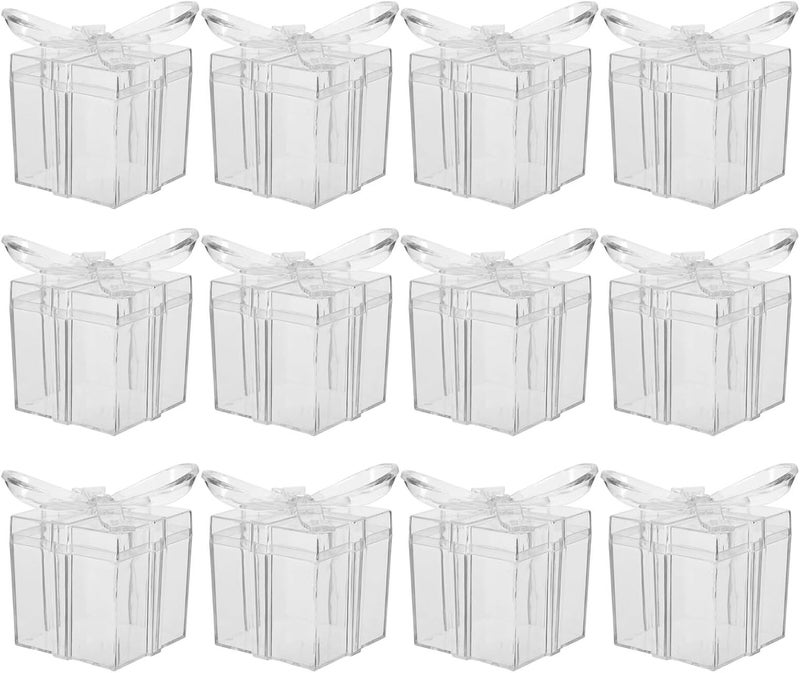 HOOWIFFY Candy Boxes 12pcs Set with 3d Bow Design, Square Plastic Party Favor Boxes 2.9x2.8x2.7 Inch for Wedding, Birthday, and Holiday Packaging - Image 1