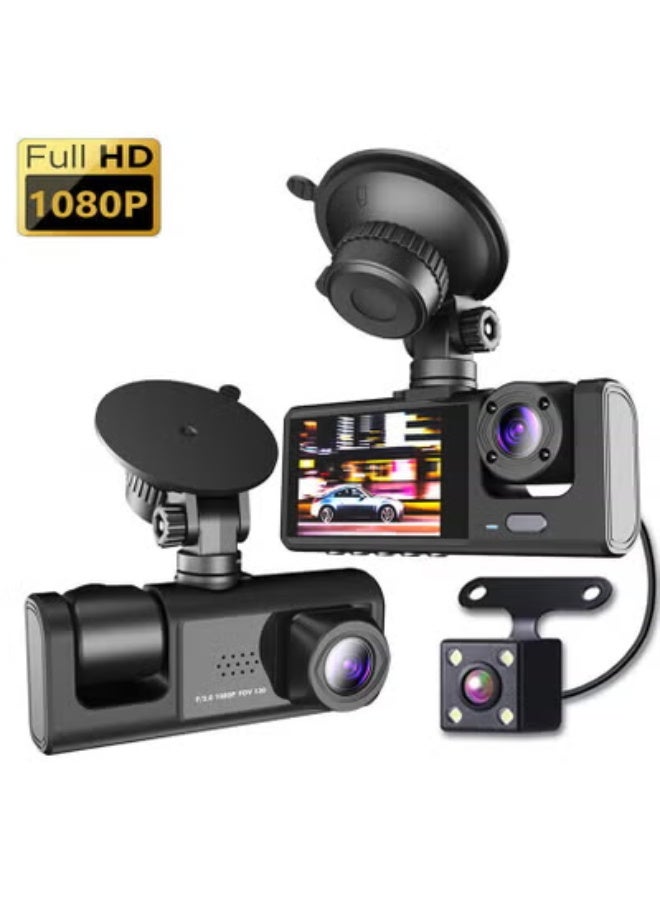 ارواق كاميرا أمامية وخلفية 1080P 3 عدسات 2 بوصة كاميرا سيارة للرؤية الليلية ومسجل DVR - Image 1