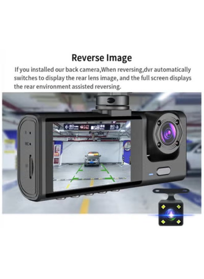 ارواق كاميرا أمامية وخلفية 1080P 3 عدسات 2 بوصة كاميرا سيارة للرؤية الليلية ومسجل DVR - Image 4
